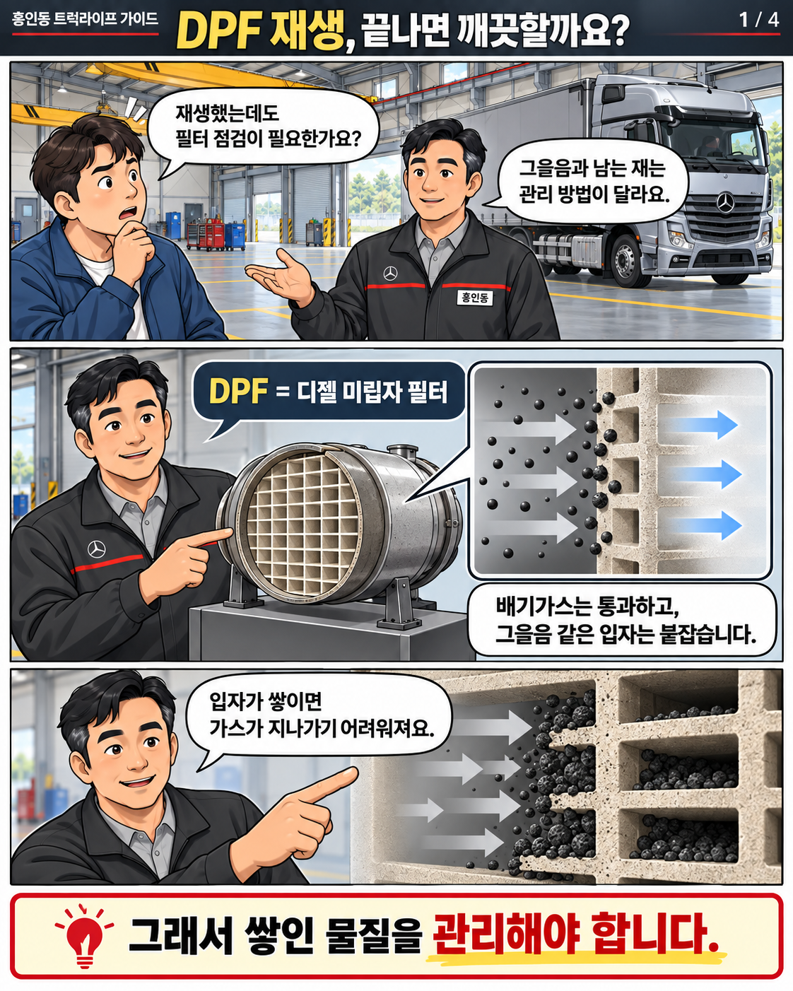 포항센터 정비동에서 DPF 교육용 모형을 설명하는 홍인동